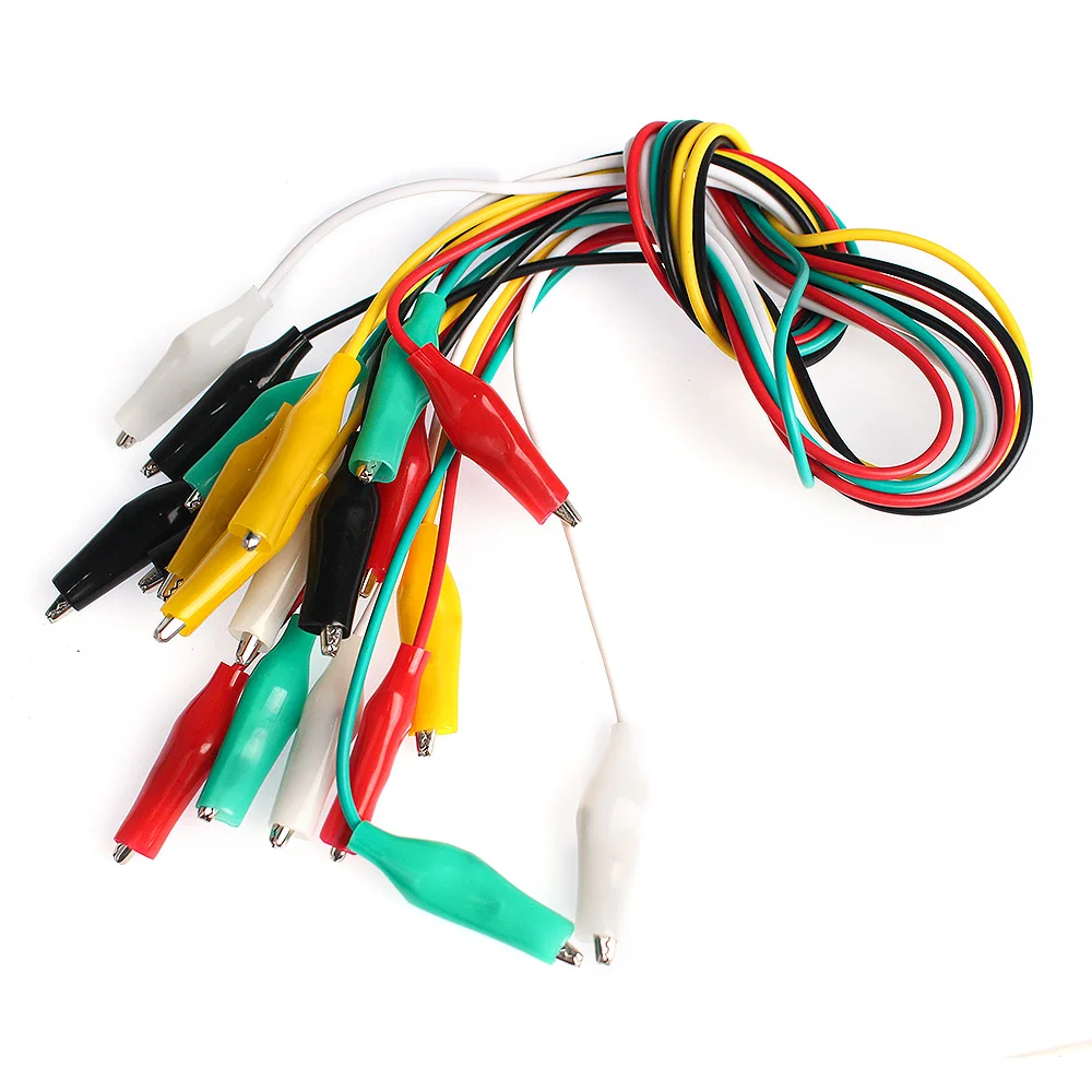 Pinzas de cocodrilo de doble punta, cables de prueba eléctricos de bricolaje, prueba de pinza de cucaracha, cable de puente de 46CM, 1 juego/10 piezas