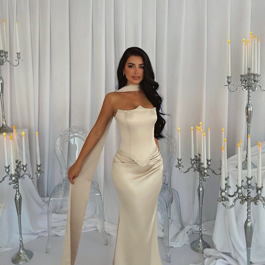 Bella Aangepaste Witte Lange Zijden Sjaals Zeemeermin gewaden de soirée Strapless Backless Feestjurken Vloerlengte Galajurk 2025