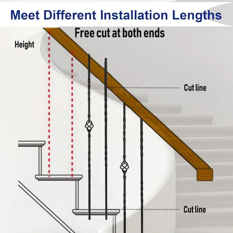 Balusters for Staircase Stair Spindles Hollow Single Basket with Double Twist 1/2" Square Metal Stair Balusters