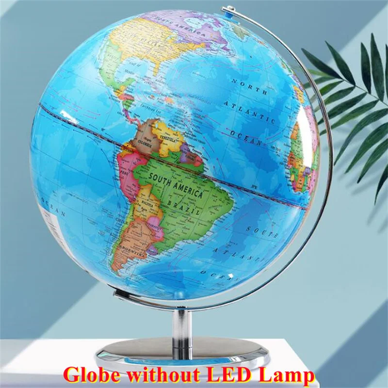 Sphere Diameter 25cm Pure English World Globe HD Printed 360° Student Teaching LED Light Desk Lamp Globe Metal ABS Office Crafts