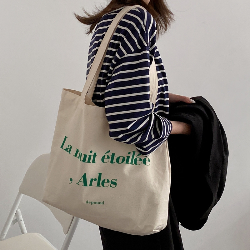 Borsa a tracolla da donna Borse tote di capacità femminile casual Borse di tela di grandi dimensioni Shopper Lettera Moda Harajuku Borse di tela con stampa con cerniera