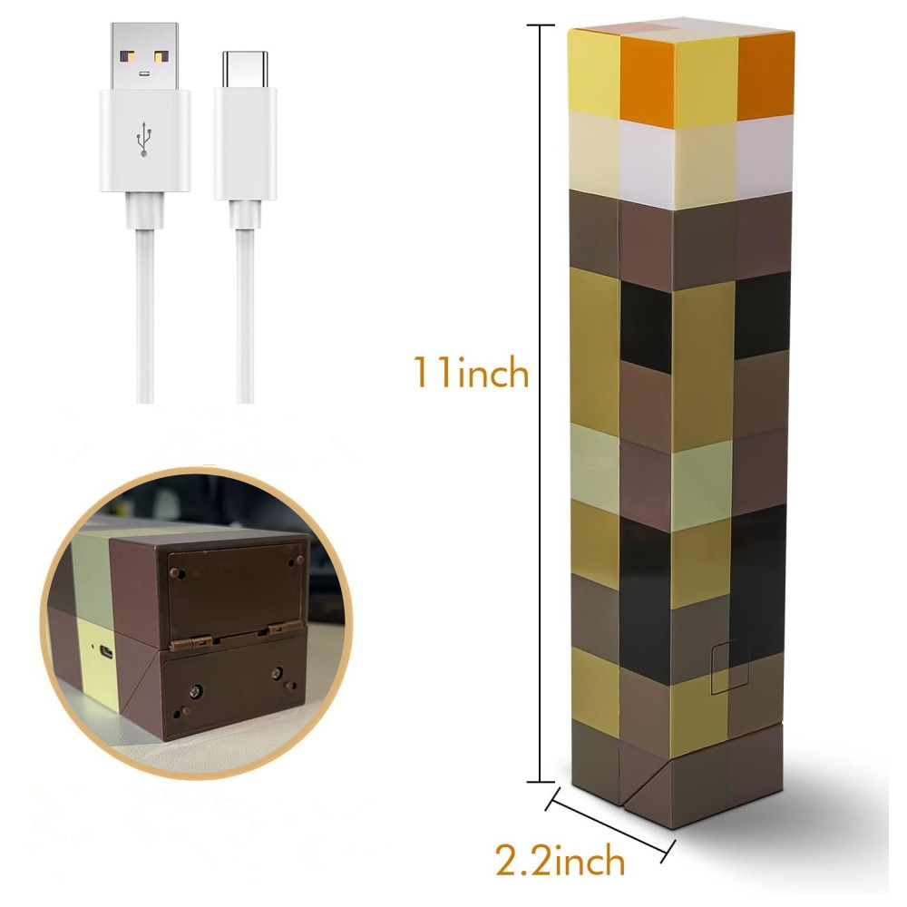 MC Game Brownstone Lampe Torche pour Enfants, Veilleuse LED, Lampe de Table Décorative pour Chambre, Chargement USB avec Structure, Cadeau Jouet, 4 Couleurs