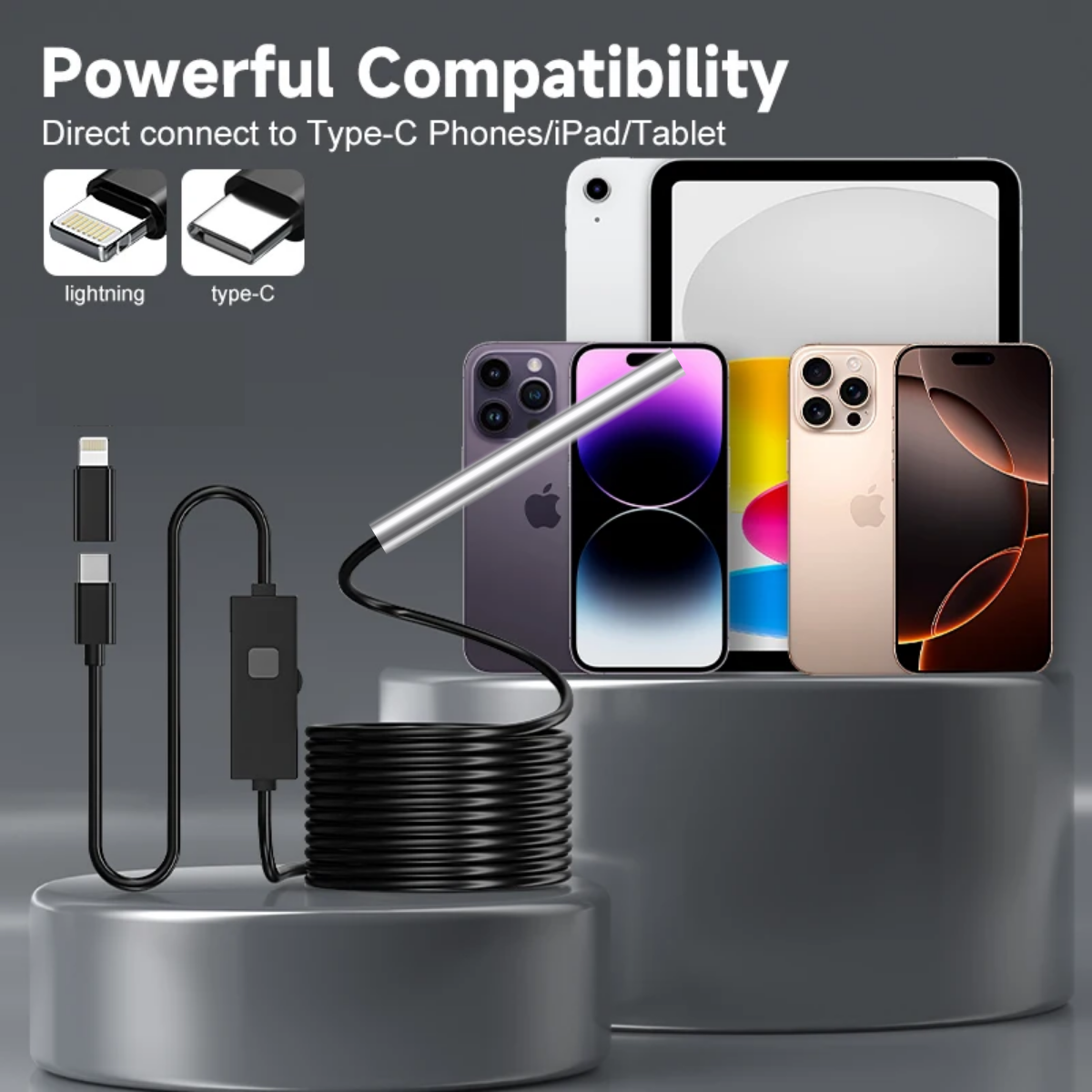 Caméra endoscopique pour Android Apple Iphone IOS Connectez directement 3,9 mm 1 m 720 P