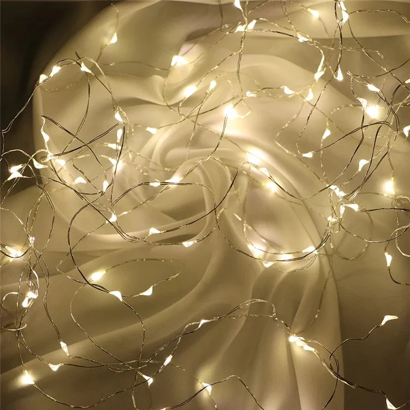 Luces de hadas AA alimentadas por batería 1M 10 2M 20 3M 30 5M 50 10M 100Leds plata Led alambre de cobre cadena de luces decorativas