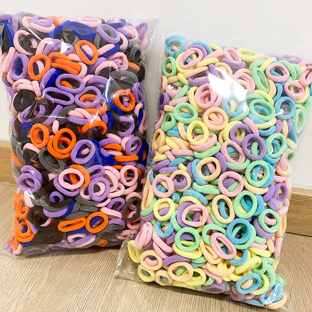100 Uds. Lazos elásticos básicos coloridos de nailon para el cabello para niñas, coleta para sujetar, banda de goma, accesorios para el cabello de moda para niños