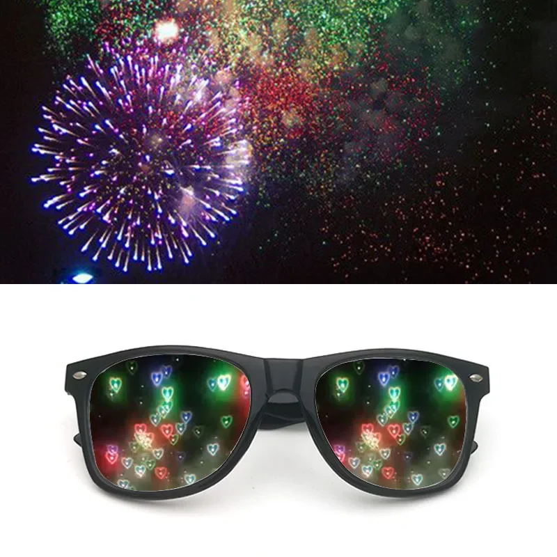 3D 프리즘 효과 회절 안경 여성 선글라스 직사각형 무지개 만화경 축제 스타일 레이브 안경 클리어/그레이 렌즈