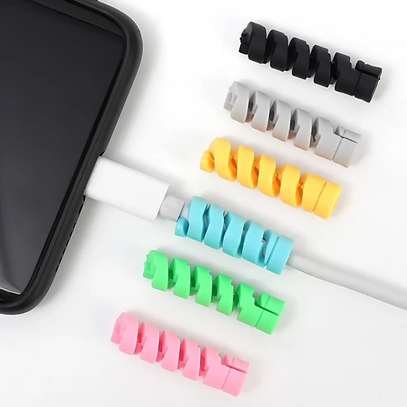 12-1Pcs 케이블 보호기 실리콘 충전 케이블 나선형 와인 더 와이어 전화 USB 충전기 케이블 보호 커버 케이블 와인 더 클립