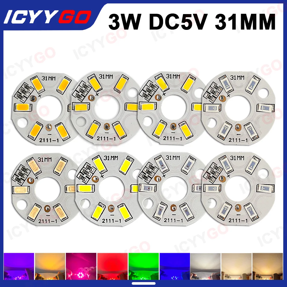 10 pieces LED 3W 5V USB Light Board SMD 5730 Chip Red Green Warm White yellow purpleRound Changing Light Source With 20 Cm Cable