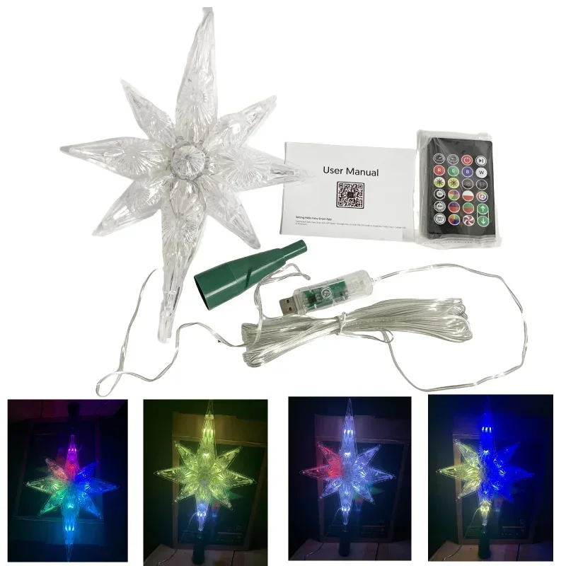 5V Smart APP Remote Control RGB Color Abyssal Mirror Christmas Tree Star Decor Lights Music Sync Xmas Tree Topper Holiday Party