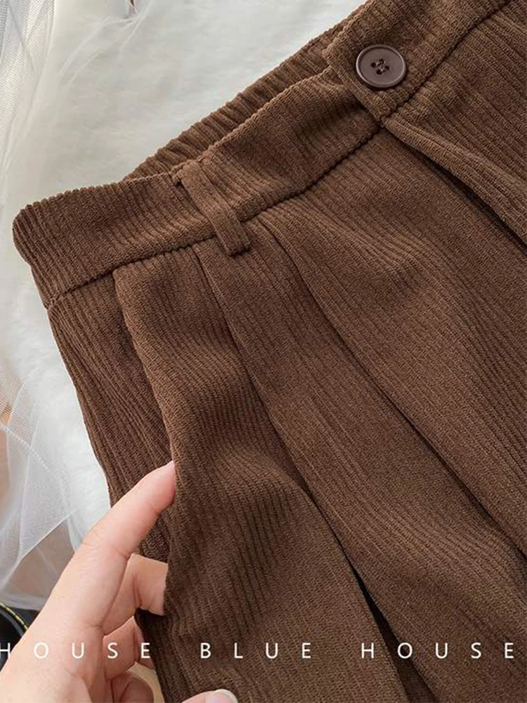 Pantalones Vintage de pana de cintura alta para mujer, pantalones rectos informales de longitud completa, moda coreana, pantalones negros que combinan con todo, primavera y otoño