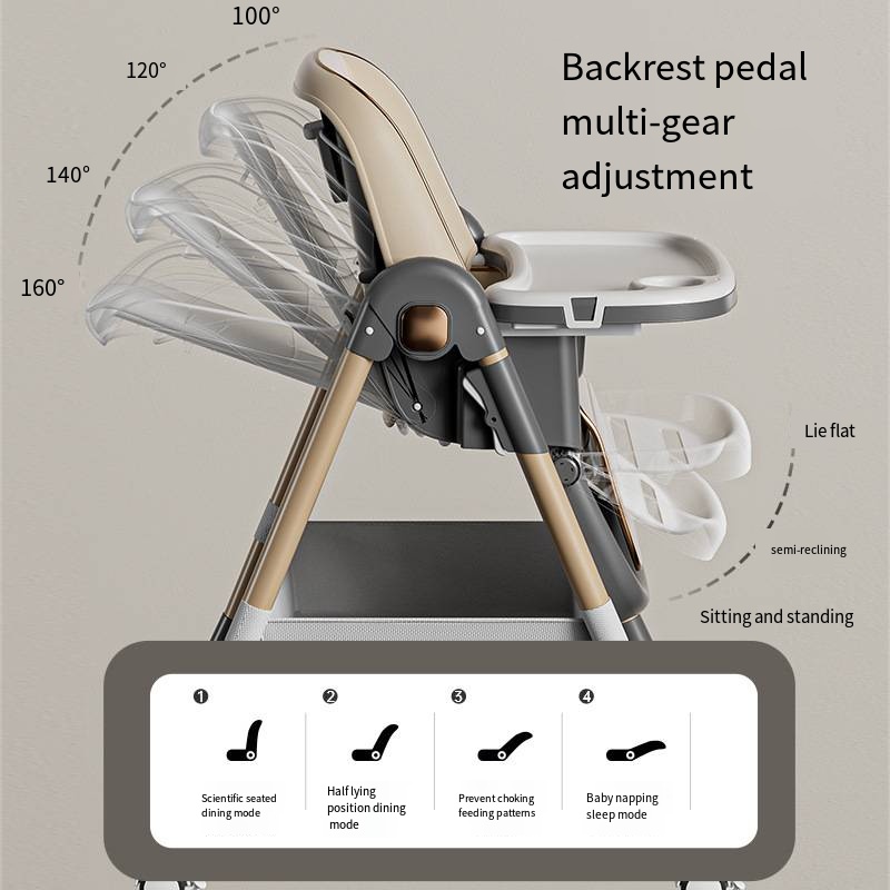 Silla de comedor elevada para bebé, silla de comedor plegable multifuncional para niños, cómoda silla de comedor para comer para bebé, sillón reclinable para bebé