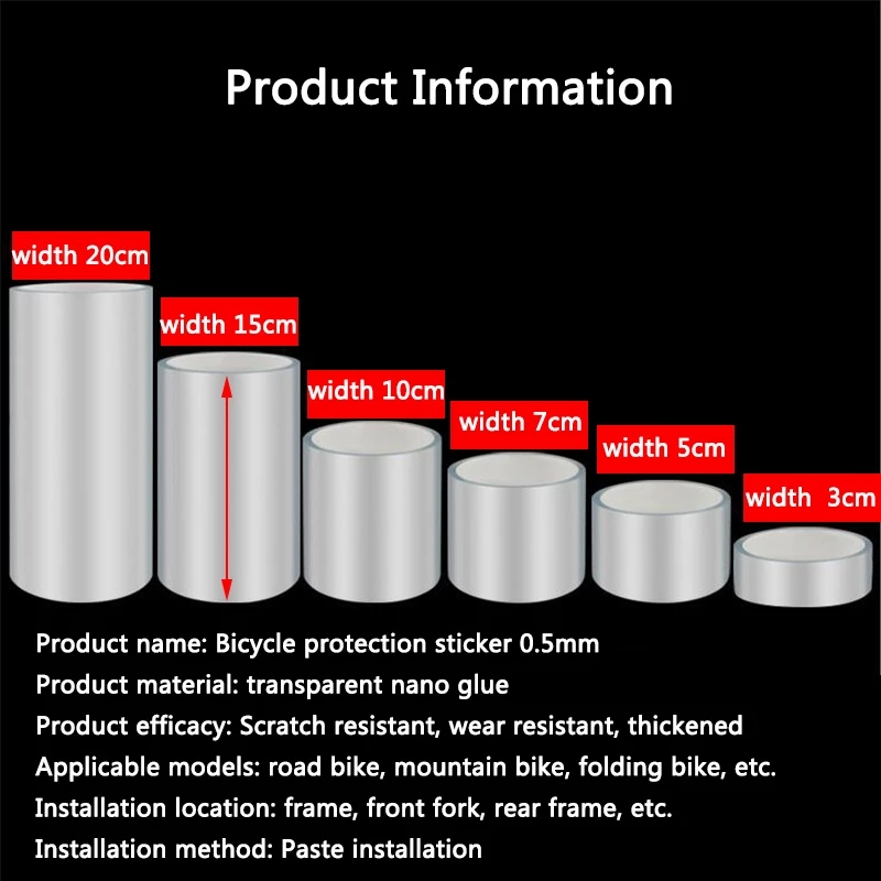 Cinta adhesiva transparente para bicicleta, Protector de cuadro de bicicleta, película de cinta Invisible resistente a los arañazos, decoración de conducción, 3/5M