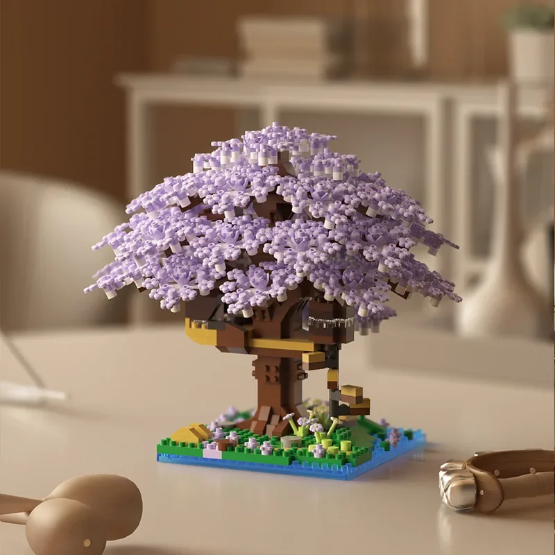 Casa de cerezo rosa, bloques de construcción de micropartículas, modelo clásico para niña y niño, ensamblaje difícil, bloques en miniatura, juguete para chico