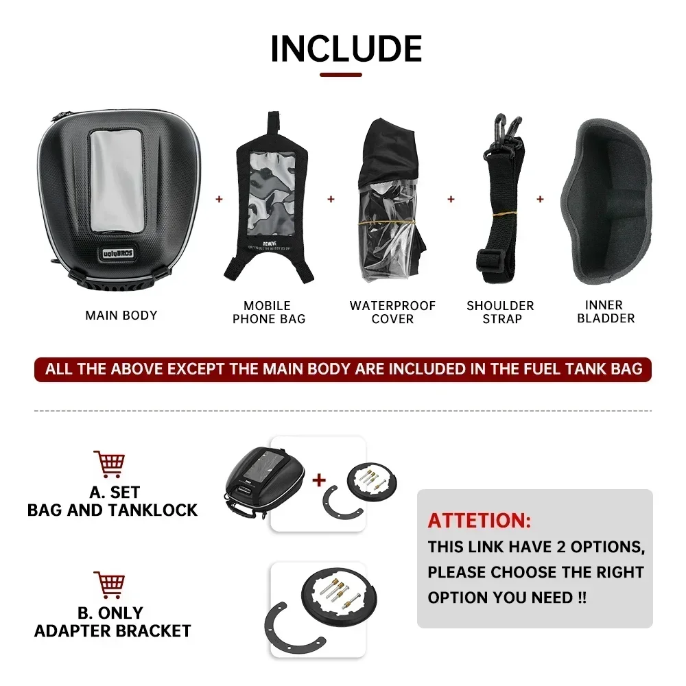 Saco tanque de motocicleta para BMW R1250GS S1000XR F850GS R 1200 RT/RS 1250 GS Adventure F750GS F900R F900XR Mochila de corrida impermeável Bagagem Tanklock, Bolsa para tanque de motocicleta, tela sensível ao toque