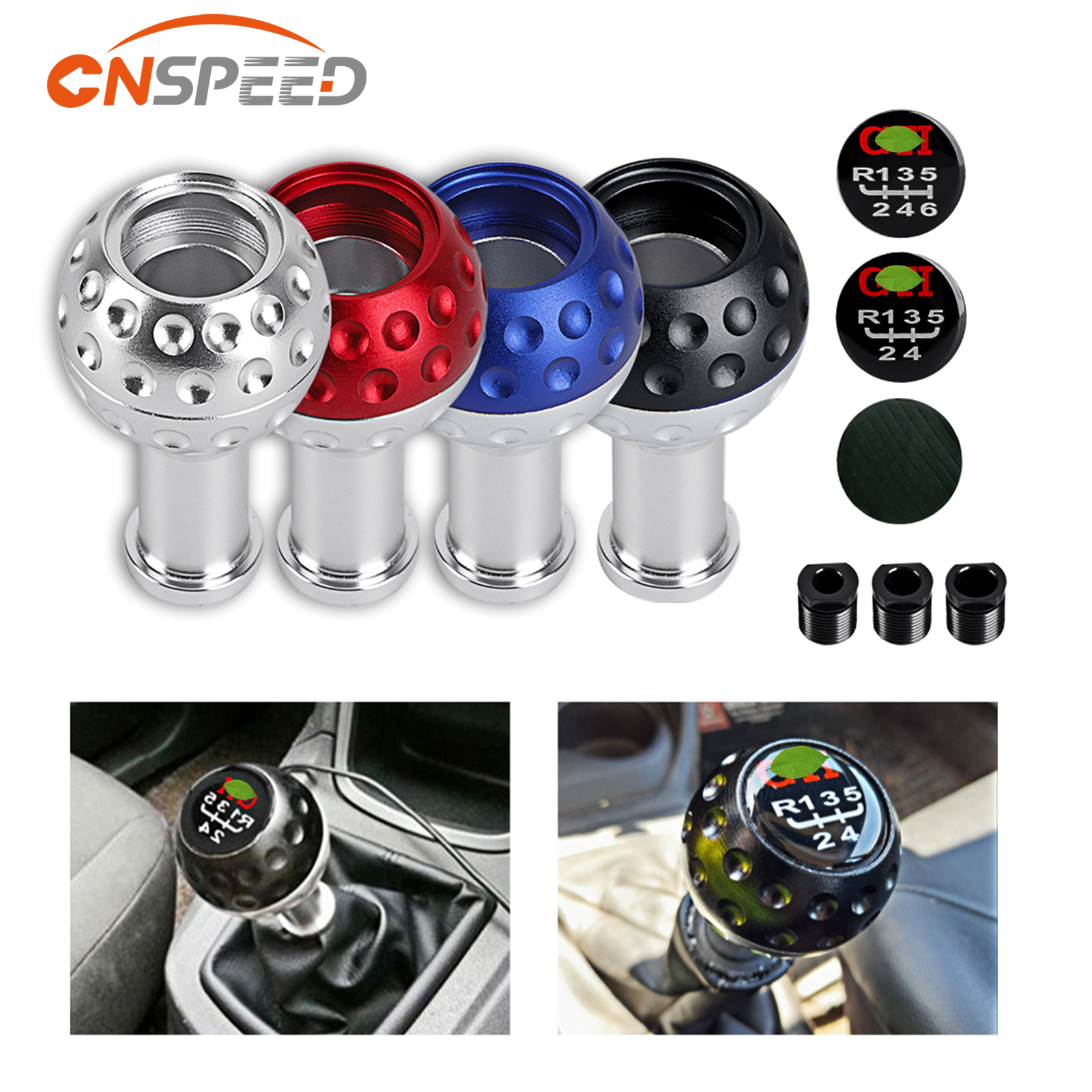 Cnspeed 5 velocidades botão de mudança de engrenagem do carro 6 velocidade manual trans vara cabeça botão alumínio com 3 adaptador