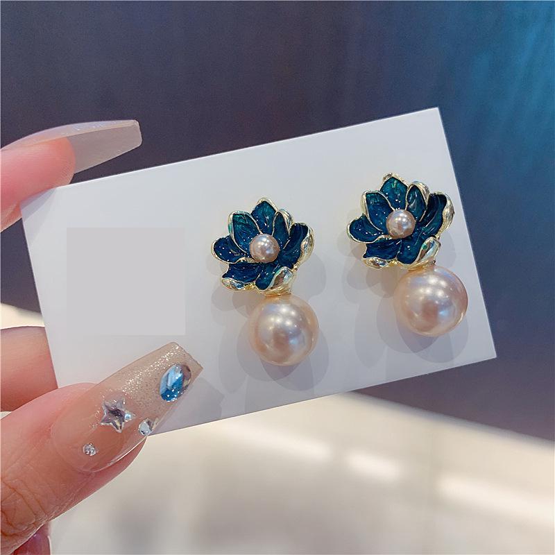 Серьги-гвоздики женские с голубыми цветами, серебро 925 пробы