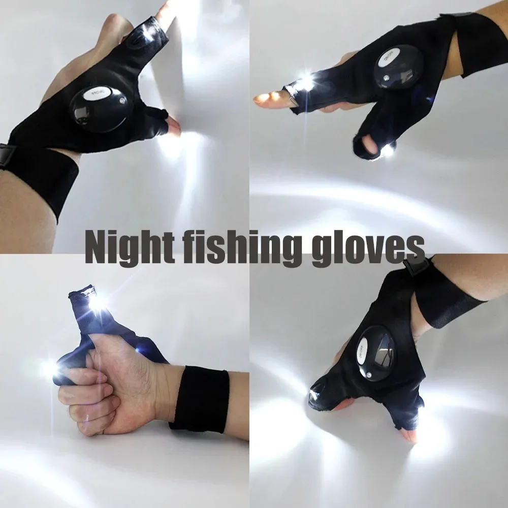 Guantes de ciclismo con luces, accesorios para equipos de pesca, guantes con luz Led sin dedos, manoplas para dedos, ropa