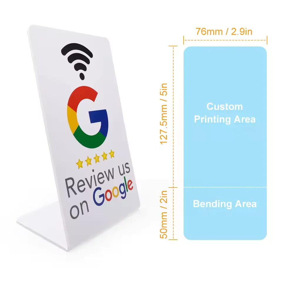 Cartão de revisão google programável 13.56mhz mesa de estação nfc nfc google comentários exibir cartão dobrável suporte de marca