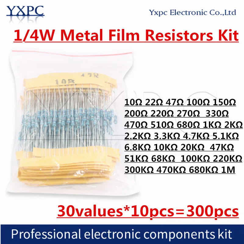 30 ValuesX10pcs = 300 Chiếc 1/4W 1% Kim Loại Phim Điện Trở Bộ 10 Ohm ~ 1M Ohm 1K 220K 10K 100K 220ohm Kháng Bộ Assortment