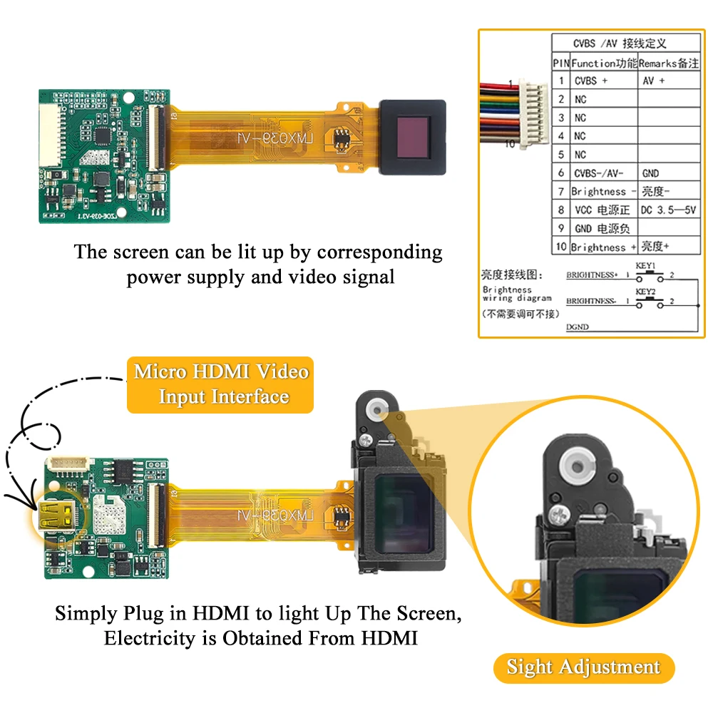 0.39 Inch OLED Display Viewfinder for FPV Drone Aerial Photography 1024*768 Micro AV HDMI Thermal Imaging Night Vision Device