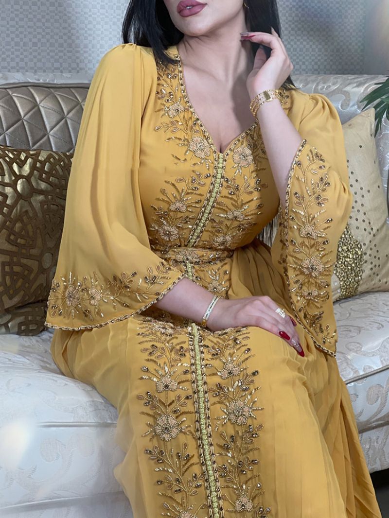 Vestido de fiesta de noche para mujer, Abaya musulmana marroquí Eid, Vestidos bordados islámicos de diamantes, cinturón, caftán, Maxi Abayas