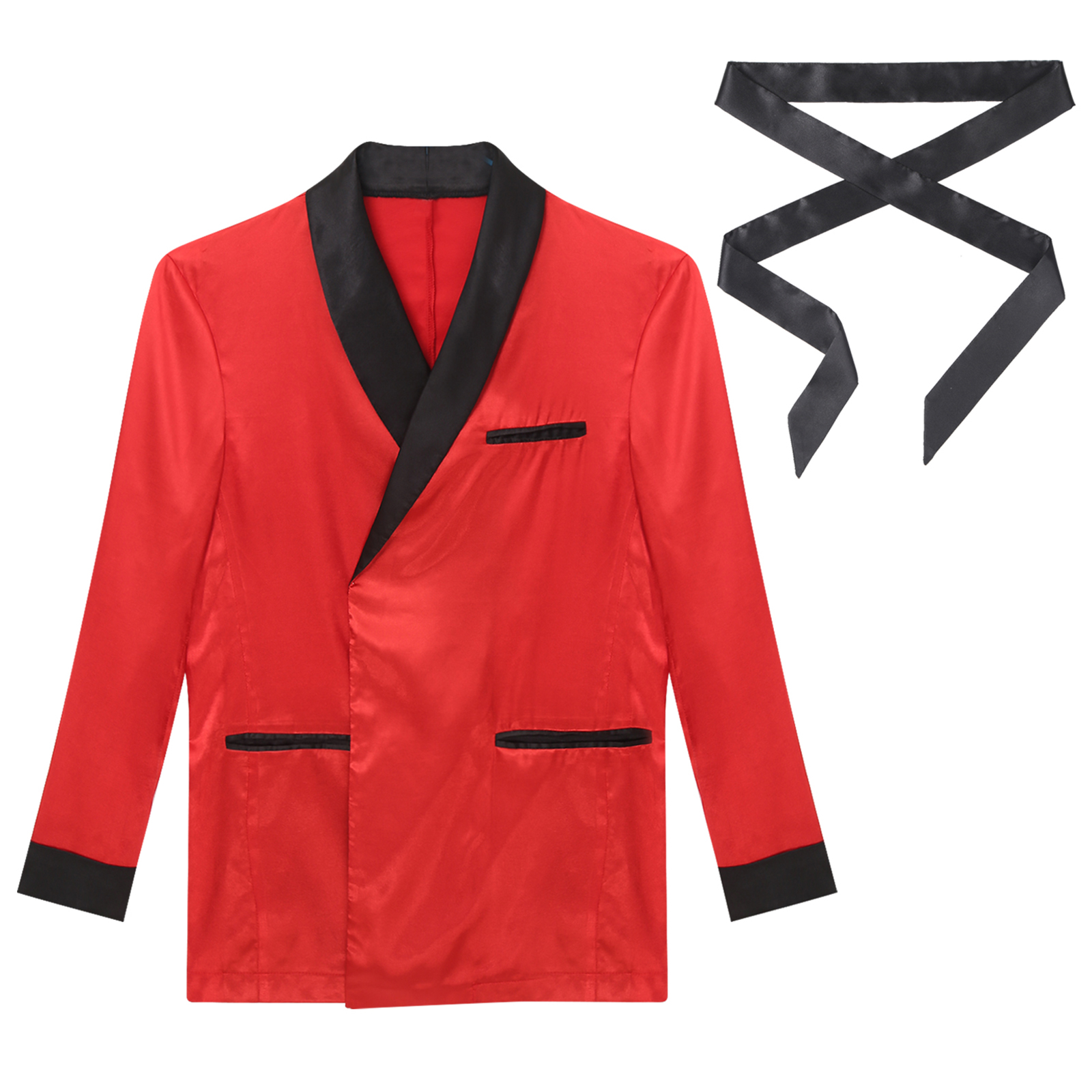 Ropa de dormir para hombre, chaqueta, bata con cinturón, pijama, solapa superior, manga larga, bolsillos laterales, camisa de satén, albornoz tipo kimono, ropa de dormir
