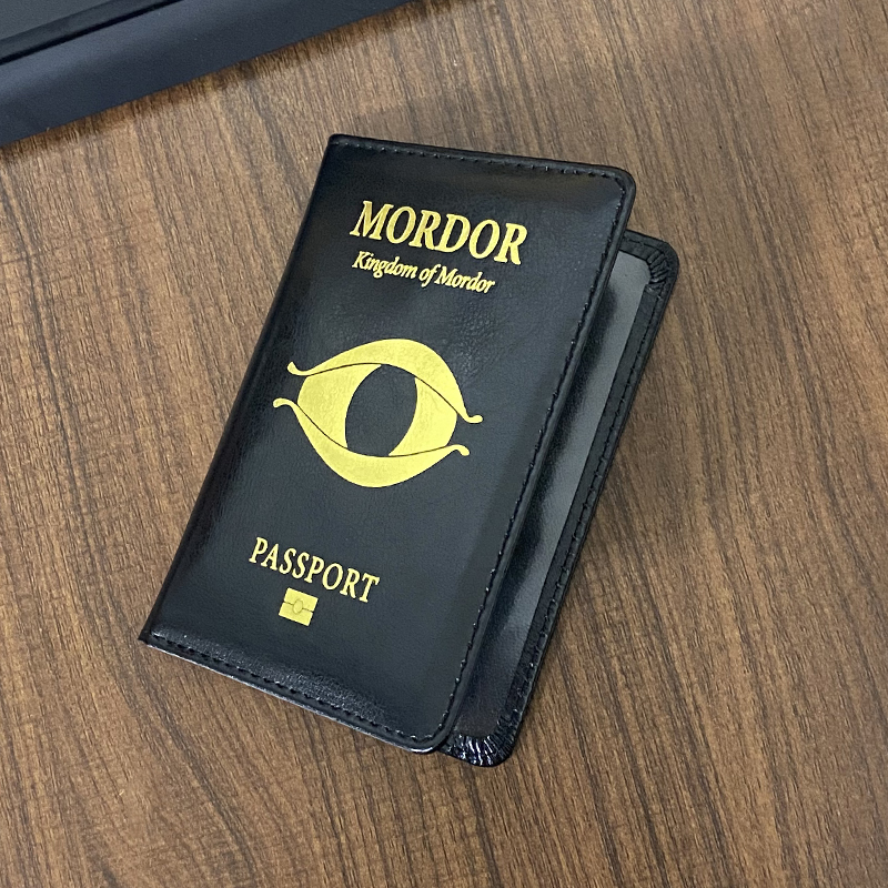 Capa para passaporte Kingdom of Mordor de alta qualidade, capa preta de couro pu para passaportes, carteira de viagem