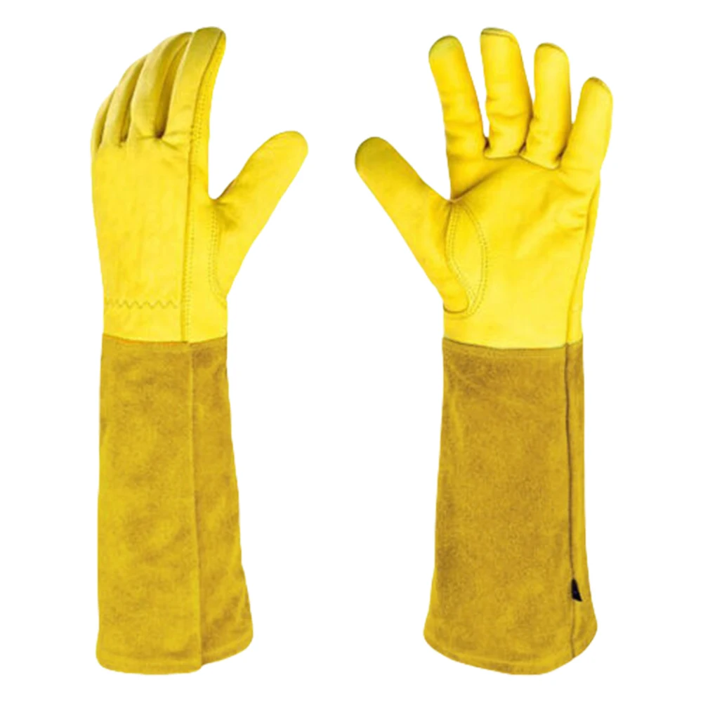 1 Pair Long Thorn Proof Working Mitten Breathable Leather Garden Gloves with Forearm Protection Floral Gauntlet Best Garden Gift