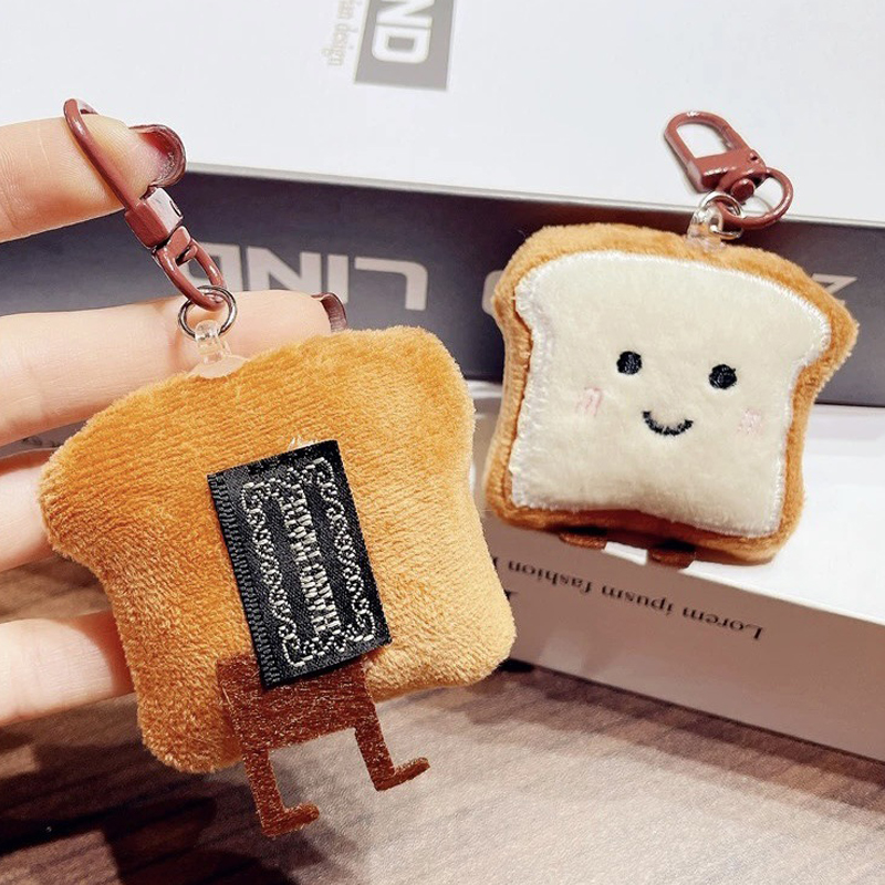 Llavero con forma de pan tostado, colgante de muñeco de comida de peluche de dibujos animados, llavero de coche, mochila, dijes, bolsa, accesorios de decoración