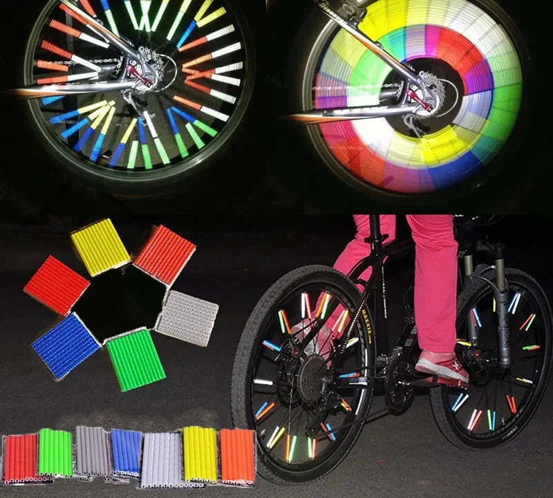 自転車ホイールスポーク反射ステッカー、DIYチューブストリップ、警告灯、MTBサイクリングリフレクター、安全キット、7.5cm、バッグあたり12個
