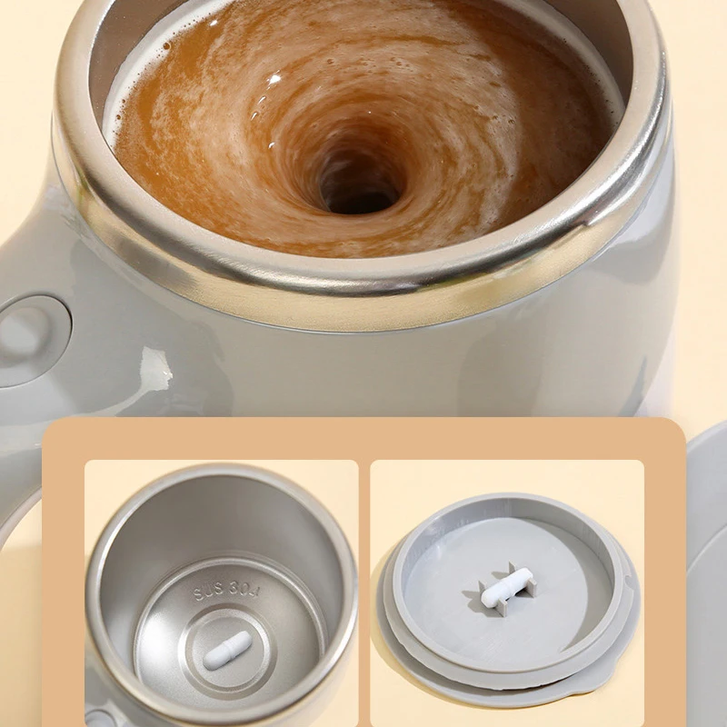 Taza de café con agitación automática, vaso de café de mezcla automática de acero inoxidable eléctrico magnético, giratorio para viajes en casa y oficina