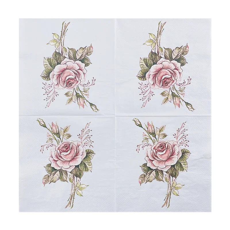 Printed Napkin Hotel Wedding Table Setting Western Restaurant Cafe Mouth Cloth Vintage Rose Pattern Coloured Paper Napkins Cheap