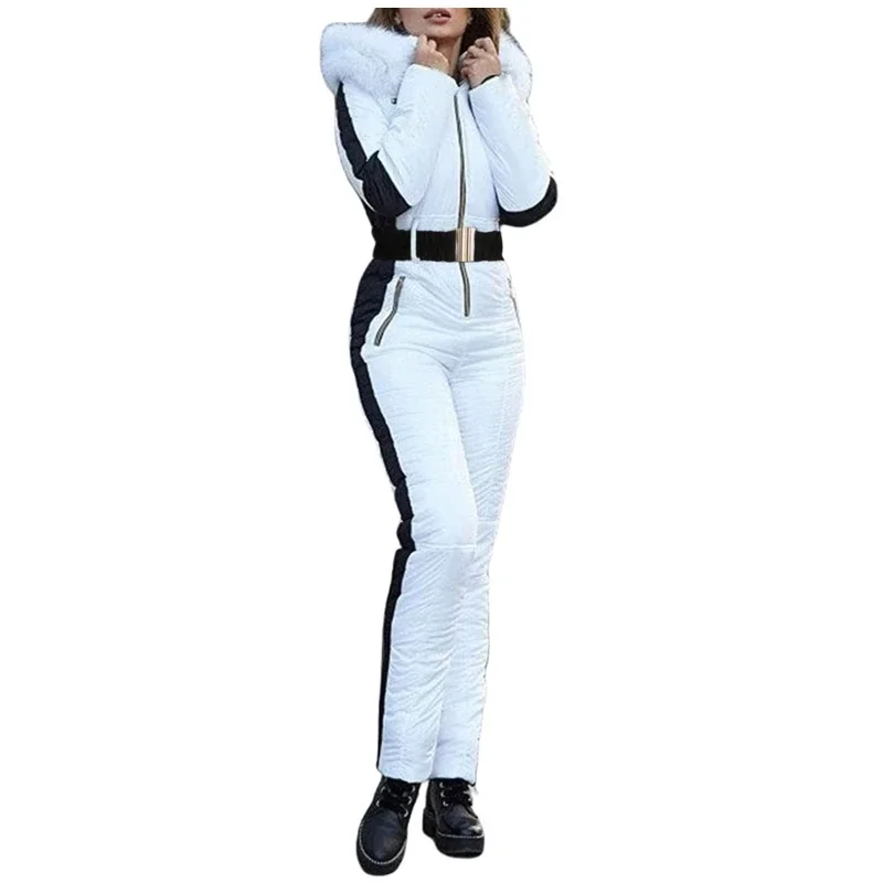 ผู้หญิงแขนยาวกันน้ําWindproofเล่นสกีโดยรวมหญิงElegantสเก็ตบอร์ดJumpsuitฤดูหนาวPatchwork Ski Jumpsuitsสําหรับ