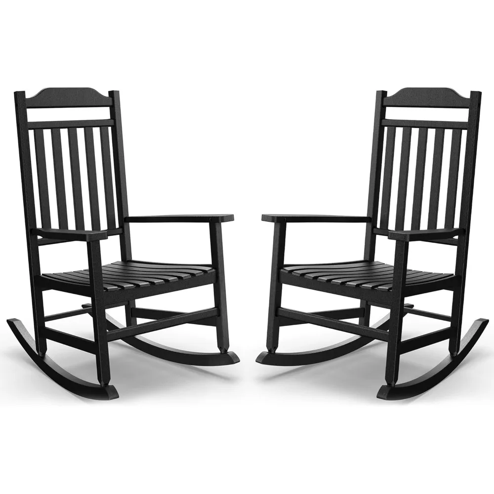 Patio Rocking Chair Outdoor Set of 2,Weather Resistant Poly Resin Oversized Porch Rocker,High Back Smooth Design,350lb Weight