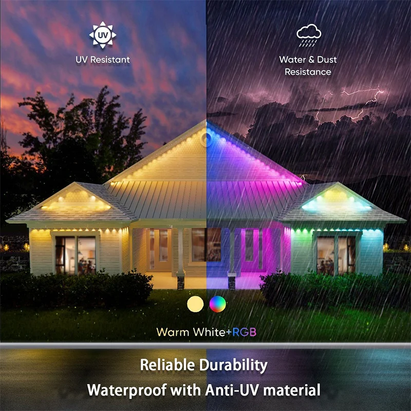 RGB Traufe Lichter Bluetooth Permanent Außen Beleuchtung Lichter Musik Sync Timer IP67 Wasserdichte String Party Hause Urlaub Dekor