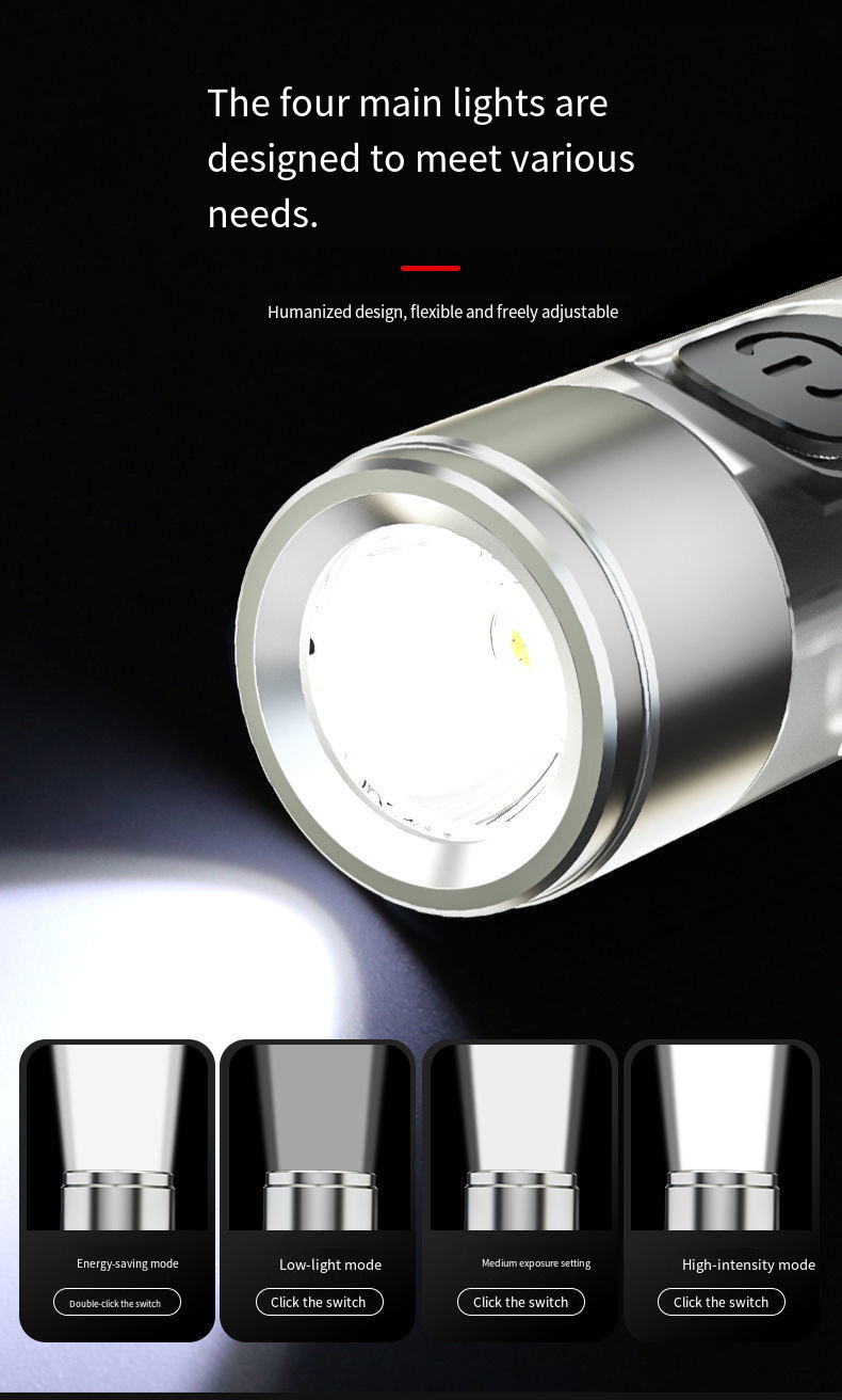 Mini linterna llavero recargable de 1 pieza con múltiples modos y base magnética: ideal para acampar y actividades al aire libre