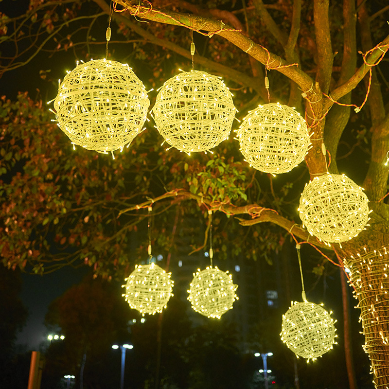 LED Rattan Ball Weihnachten Baum String Licht Outdoor 20/30CM Garten Lichter Dekoration Hochzeit Party Hinterhof Hängen Fee lichter