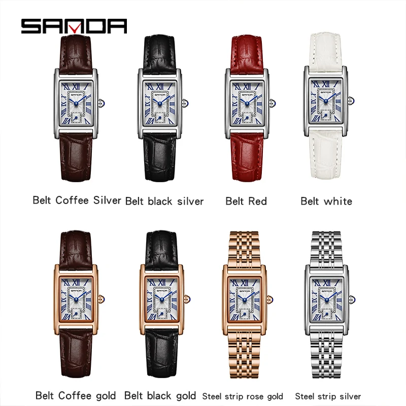 SANDA, nueva moda, diseño elegante, esfera rectangular, cuero resistente al agua, movimiento de cuarzo, regalo de negocios, reloj de pulsera analógico para mujer
