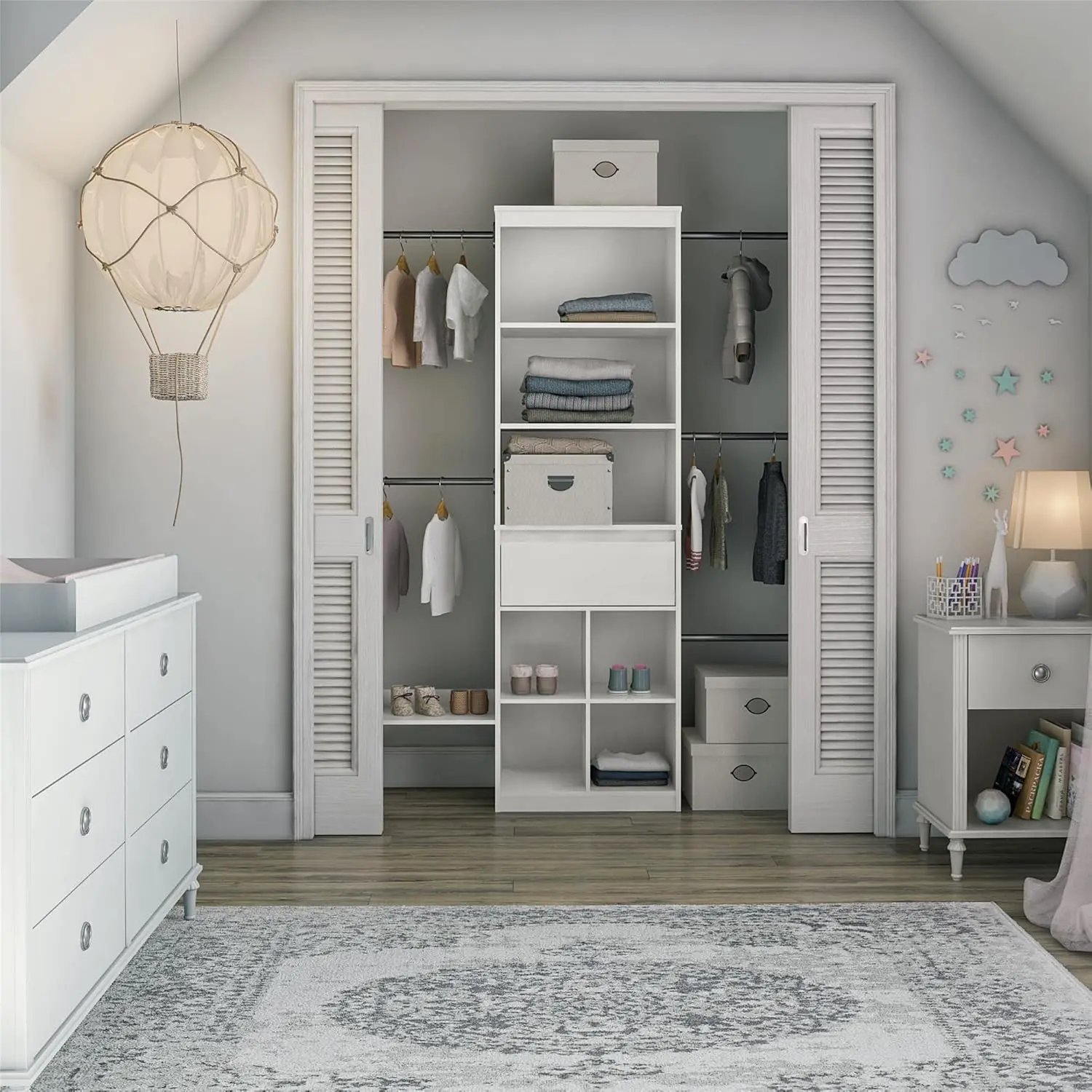 Grow with Me Adjustable Kids’ Closet Organizer System, 15.69" D x 95.44" W x 76.62" H, White