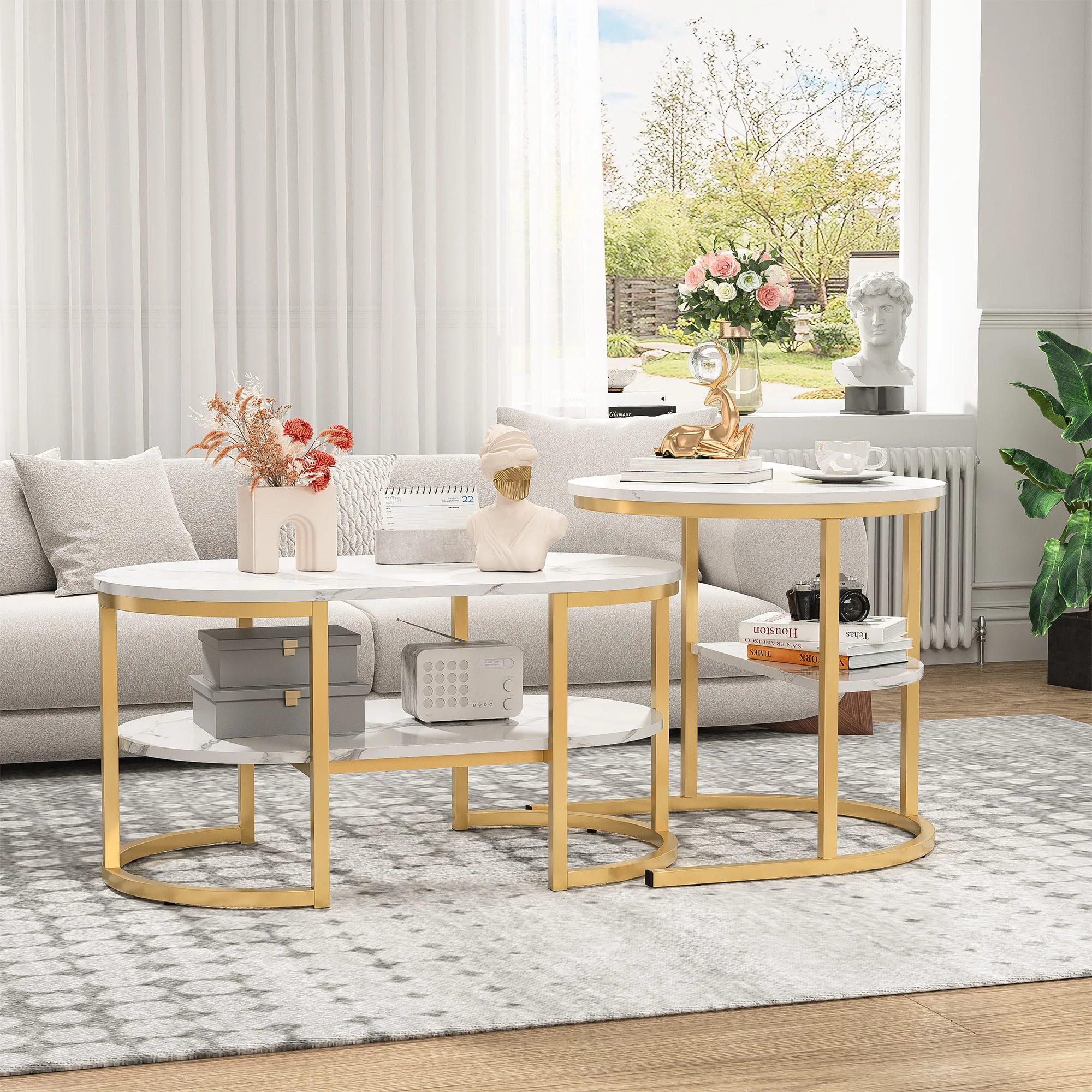 Anajqaqia Ensemble de tables basses modernes Tables d'appoint rondes 80x46x41cm 52x52x51cm
