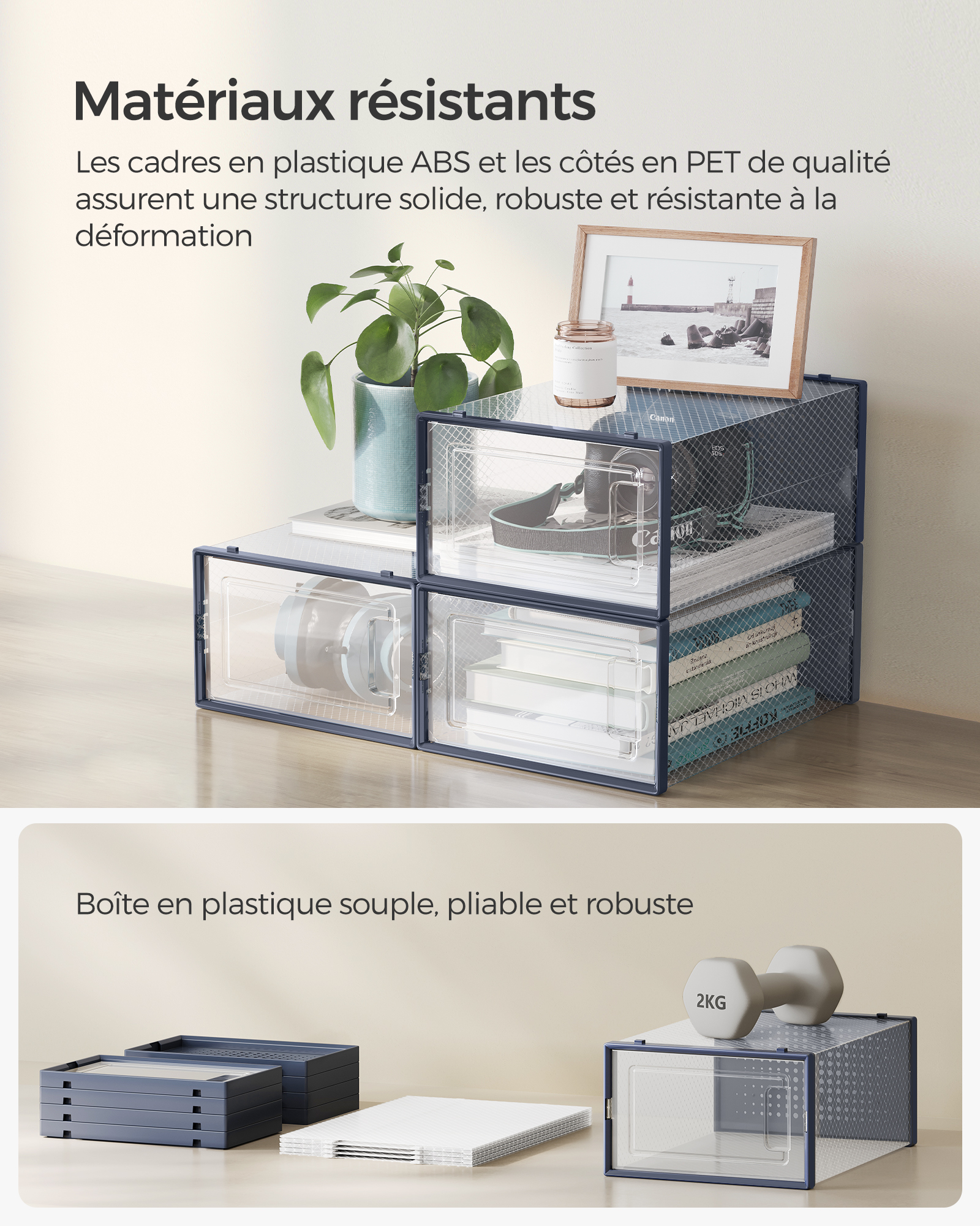 SONGMICS Boîtes à Chaussures, Lot de 18, Rangement Chaussures, Pliable, pour Pointure Jusqu’à 44