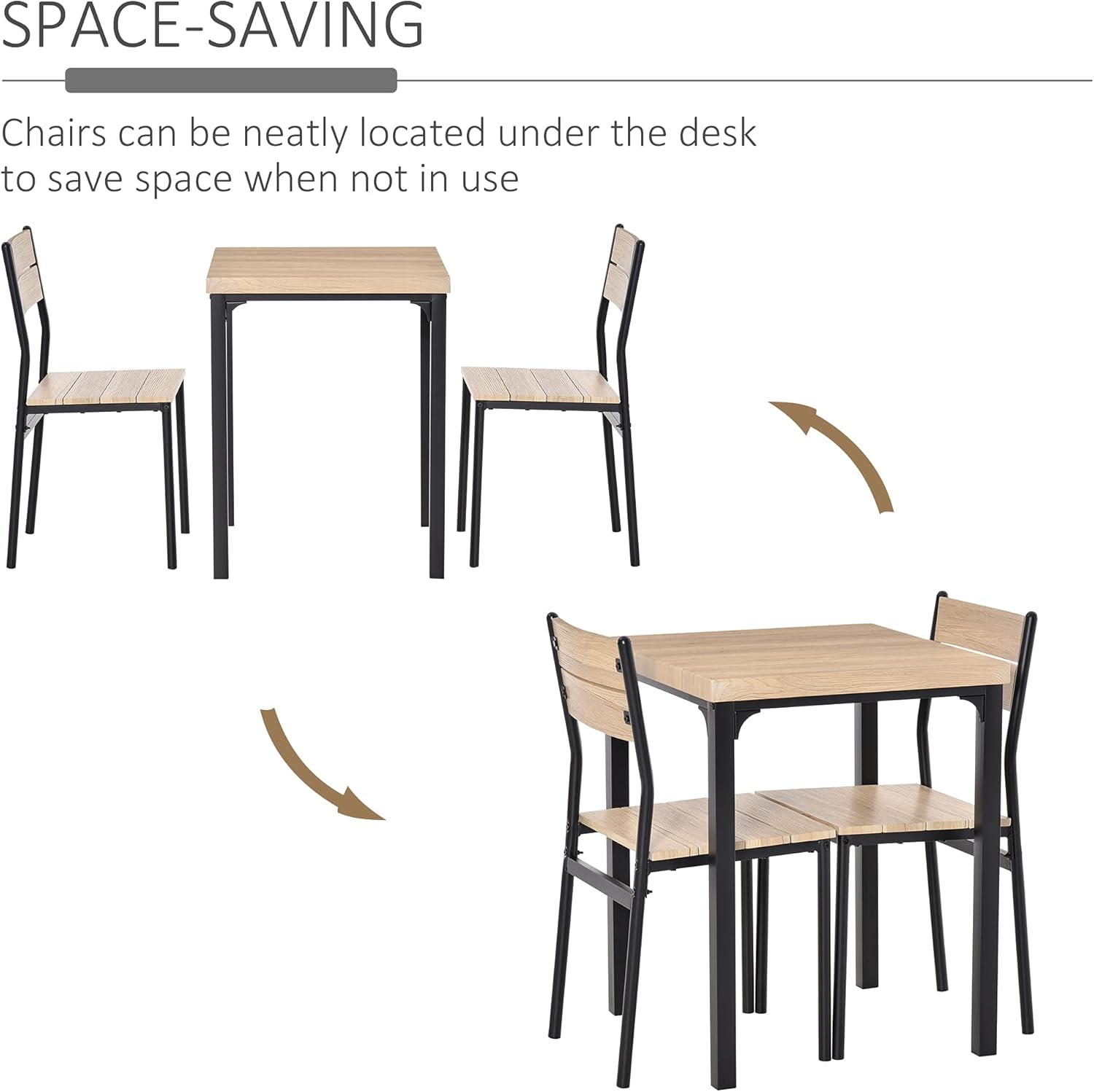 3 Pieces Compact Dining Table 2 Chairs Set Wooden Metal Legs Bistro Cafe Kitchen Breakfast Bar Home Furniture, Light Wood Grain