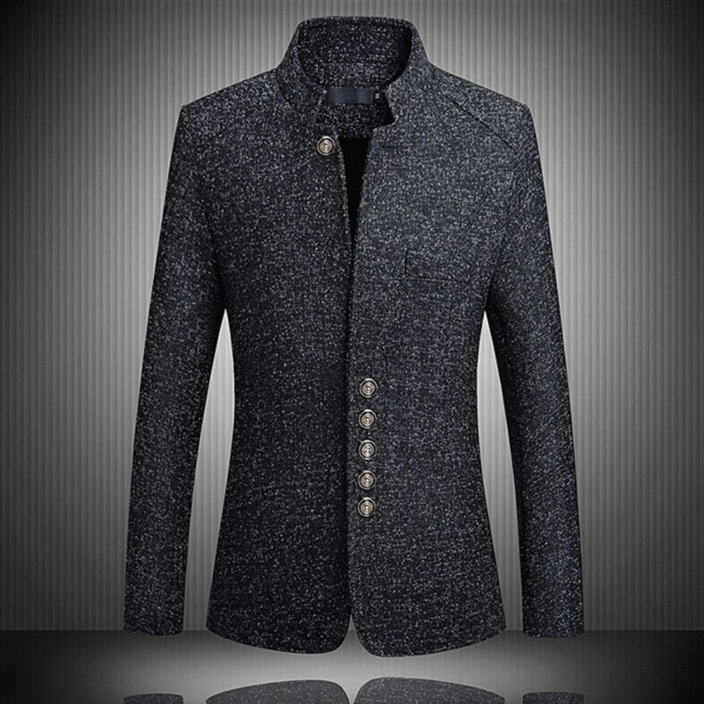 Abrigo de traje para hombre, chaqueta informal de negocios de lujo para hombre, chaqueta de traje de Color sólido, abrigos de gran tamaño, chaqueta de un solo pecho con cuello levantado para hombre