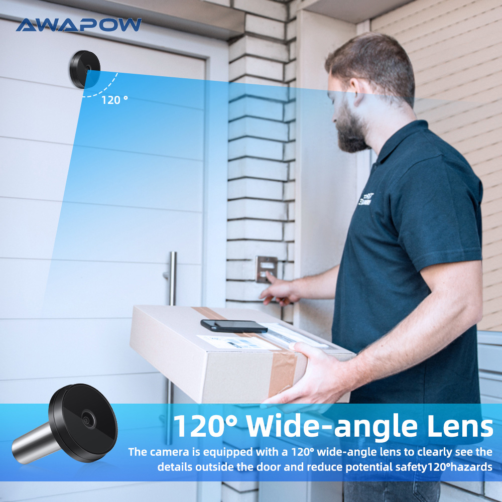 Caméra sonnette Awapow 3,5 pouces 120 ° Visionneuse de porte judas vidéo œil de chat, maison intelligente, détection de mouvement extérieur pour la sécurité de la maison