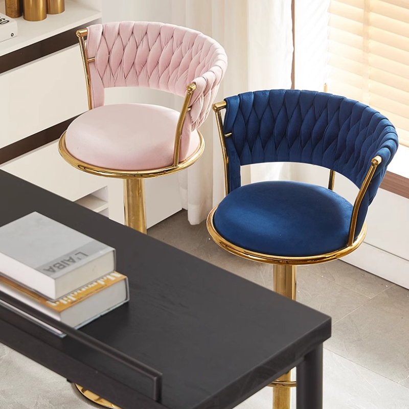 Modern Simple Bar Chair High Foot Backrest Counter Stool Lifting Rotating Restaurant Seat Skin Friendly Velvet Nordic Furniture