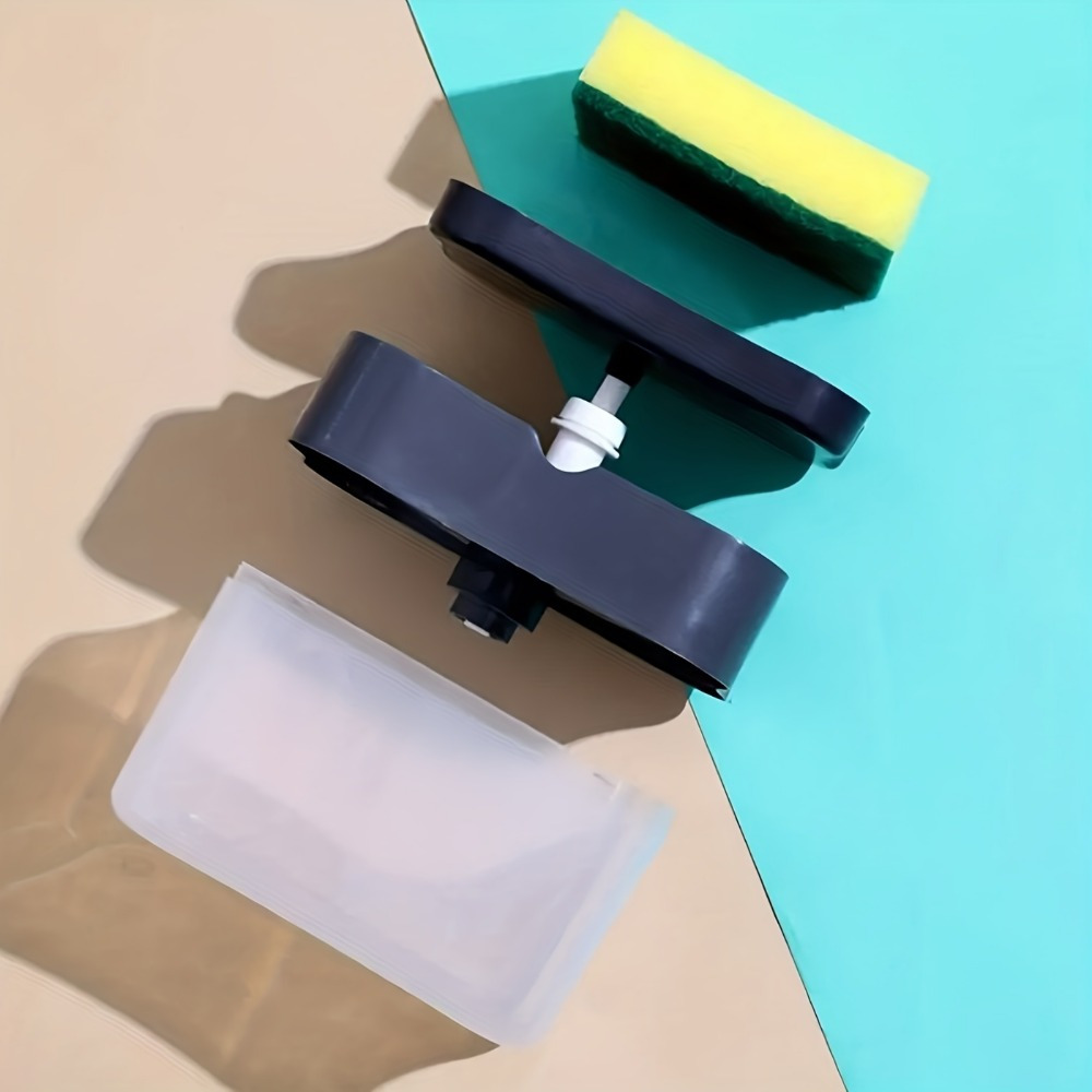 Dispensador de sabão automático, suporte de esponja, garrafa de imprensa, ferramenta de limpeza de lavar louça líquida com esponja, combinação de uso de pia de cozinha