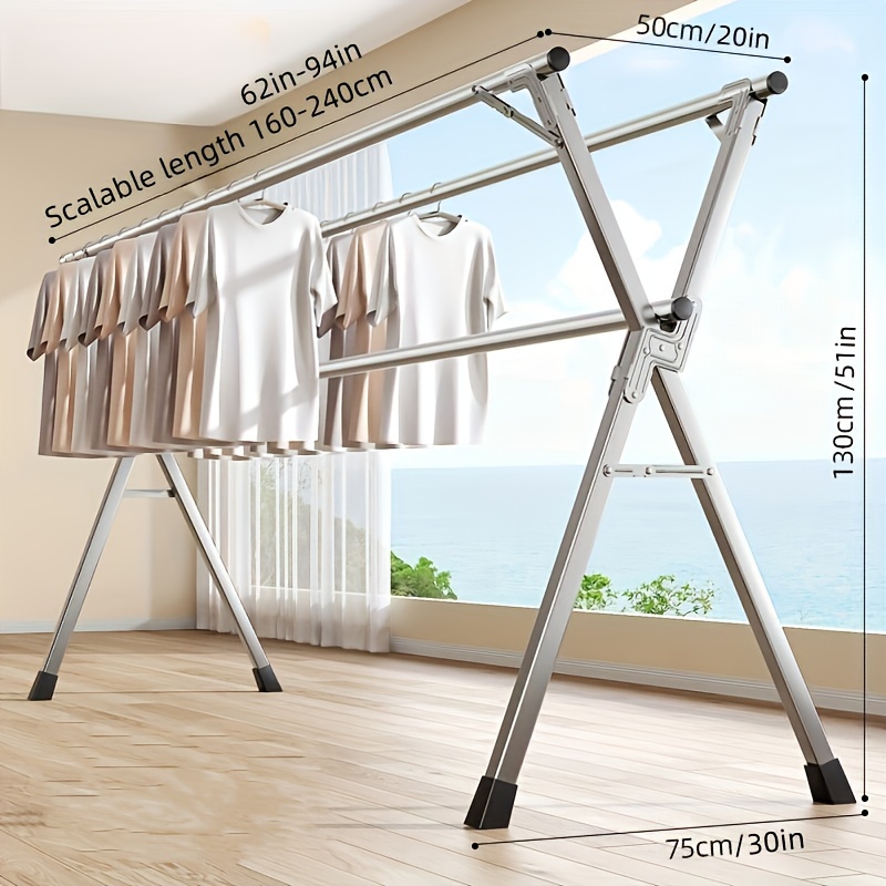 Floor Mounted Clothes Hanger,Floor-standing Clothes Drying Rack, Thickened Telescopic Folding Shelf