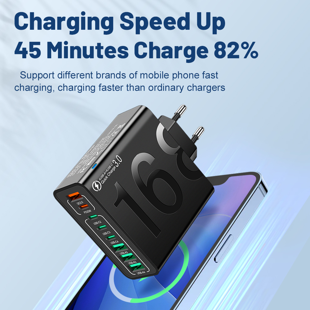 Ładowarka podróżna QC3.0 o mocy 150 W i 8 portów do szybkiego ładowania iPhone 14 Samsung Xiaomi EU US KR Wtyczka Adapter ścienny do telefonu komórkowego