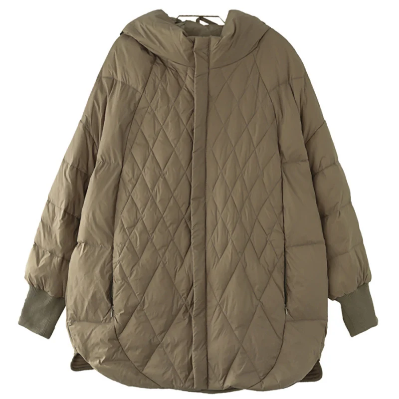 on Vrouwen Licht Witte Eend Donsjack Casual Losse Over Size Herfst Winter Uitloper Met Kapuze Jas 2024 Nieuw