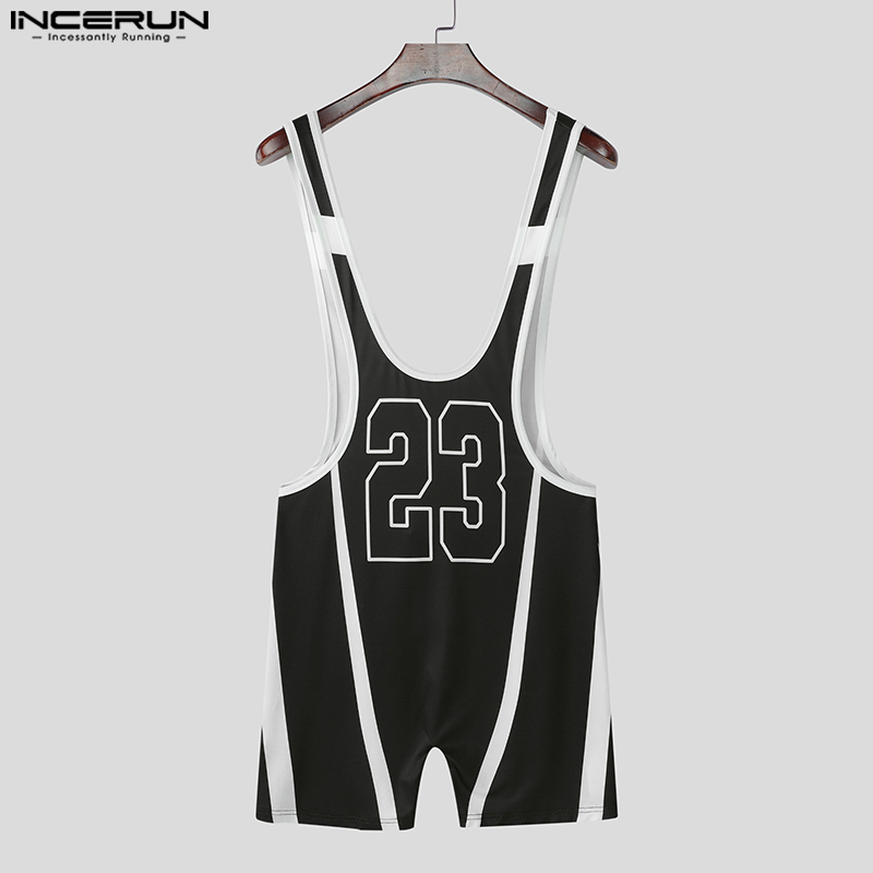 INCERUN hommes body Patchwork lettre impression sans manches mâle barboteuses Sexy entraînement 2025 été élastique mode combishorts hommes